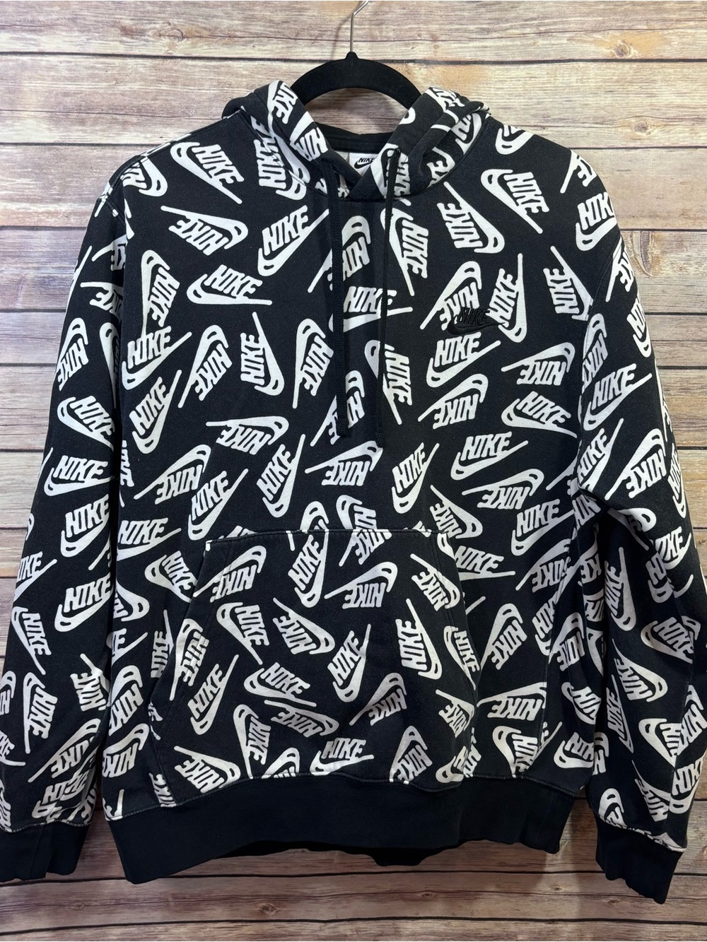 Nike All Over Print Hoodie Black White Size Medium